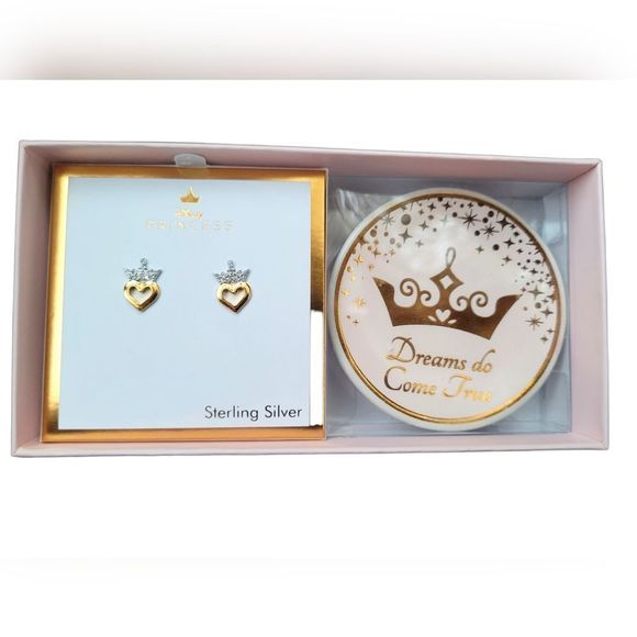 Disney Sterling Silver & 18 Gold-plate Stud earrings plus Trinket Dish - Picture 8 of 9